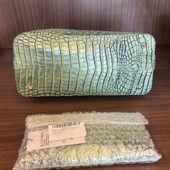 NWT BRAHMIN AGAVE METALLIC MEDIUM DUXBURY LEATHER DOME SATCHEL HANDBAG & WALLET - Picture 3 of 10